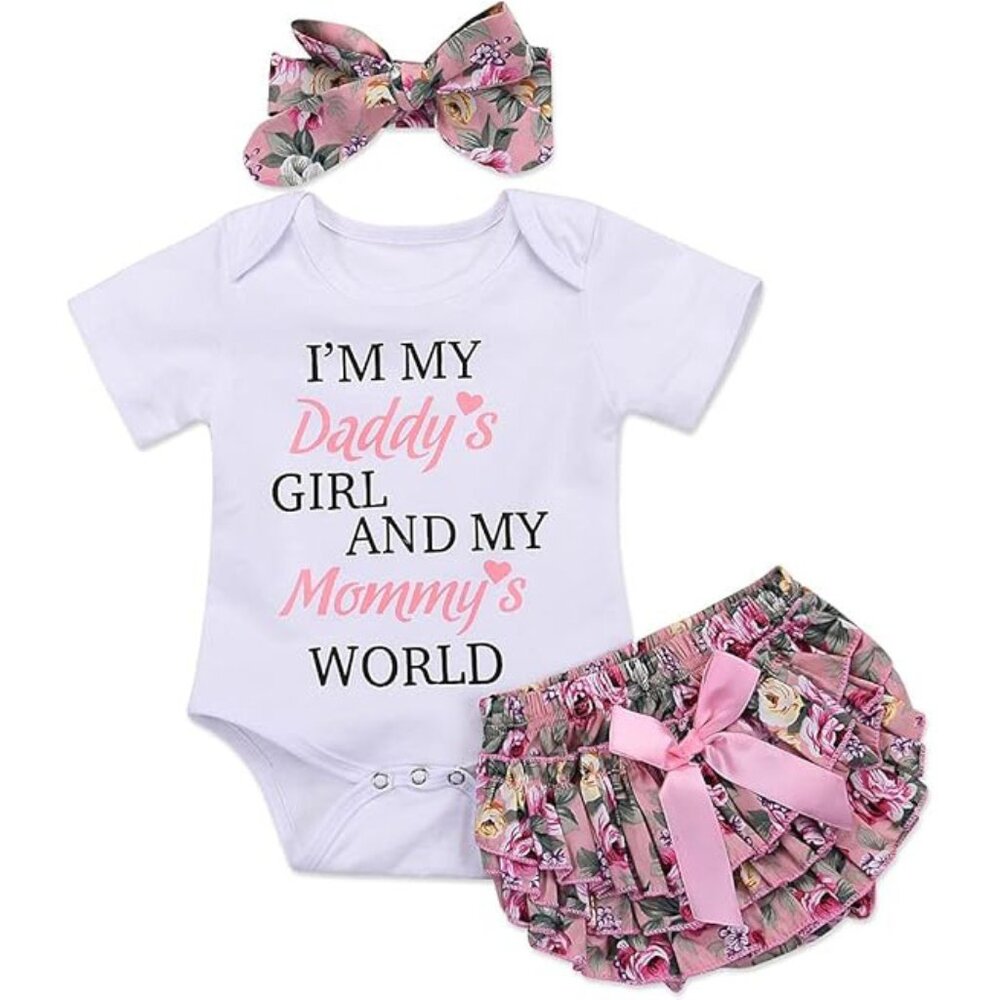 Baby Girl Floral Bodysuit 3-PC Outfit Set Size 3-6M